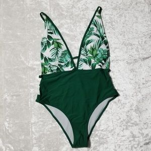 Green Floral Print  One Piece Swimsuit